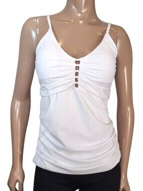 NEW Relleciga White Tankini Top Ruched Caged V-Neck Swimwear Womens Size Large